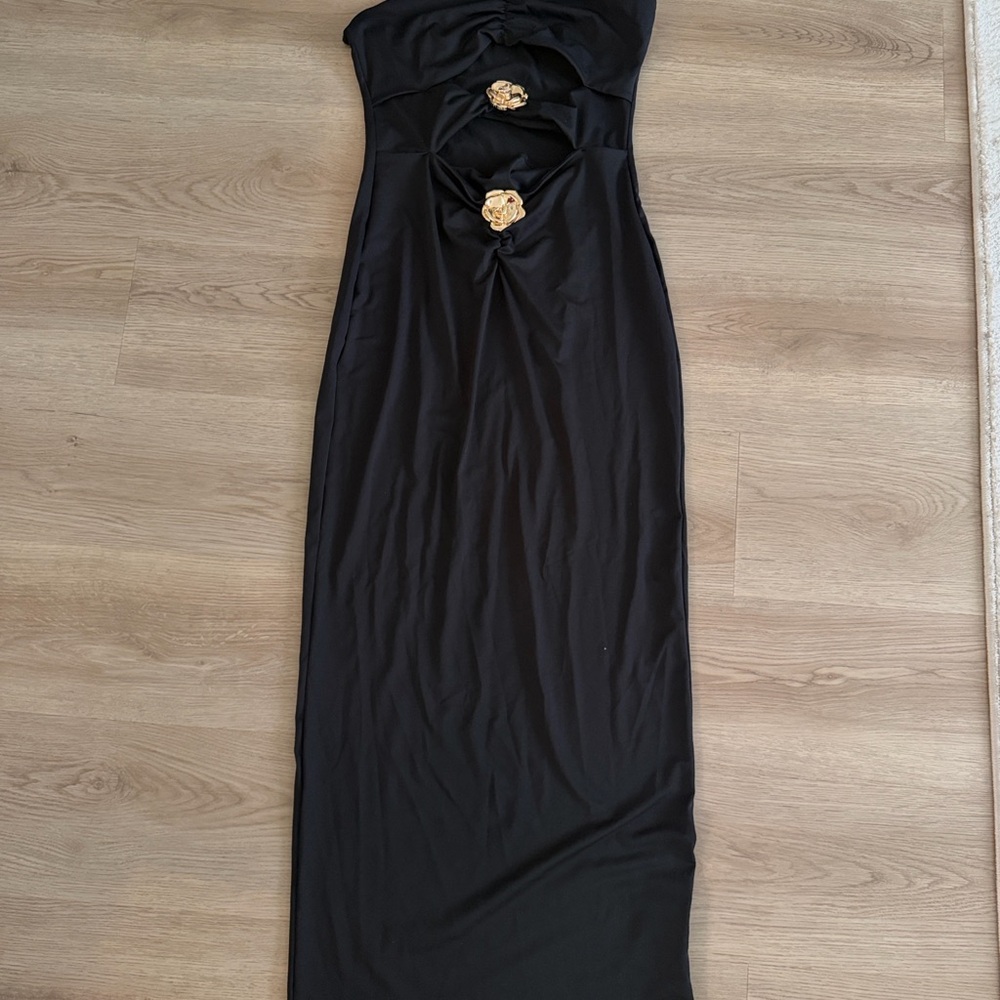 & Other Stories Black Maxi Dress with Gold Accents